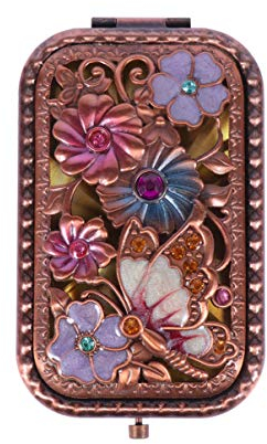 Beaupretty Vintage Taschenspiegel Retro Schmetterling Kristall Tragbare Faltbare Make-Up Spiegel Double Side Compact Spiegel