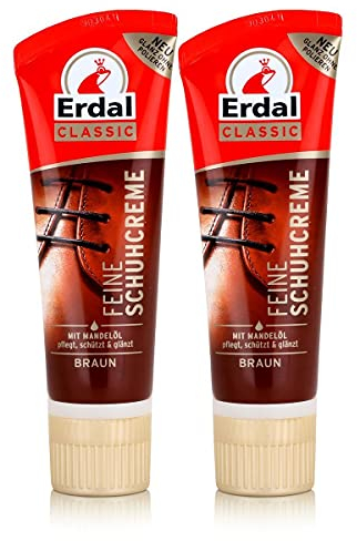 Erdal Classic Feine Schuhcreme Braun - Tubencreme, mit Mandelöl 75ml (2er Pack)