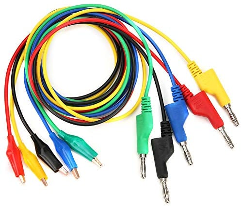 P1044 5Pcs Cordon de test banane, 4mm 1m Câble métallique empilable Fiche banane Cordons de test de pince Cordons de test de câble pour multimètre, Cordon de test de câble de