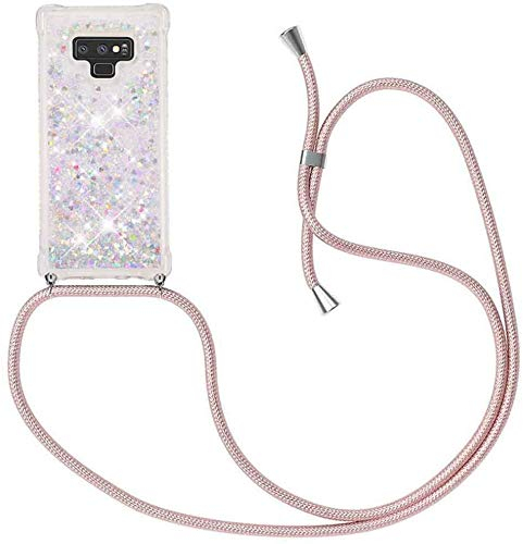 Wishcover kompatibel mit für Samsung Galaxy Note 9 Hülle,Glitzer Hülle Flüssig Bewegende Treibsand Transparent Handyhülle - Silikonhülle, Hülle mit Band, Stylische Kette mit Hülle für Samsung Note 9