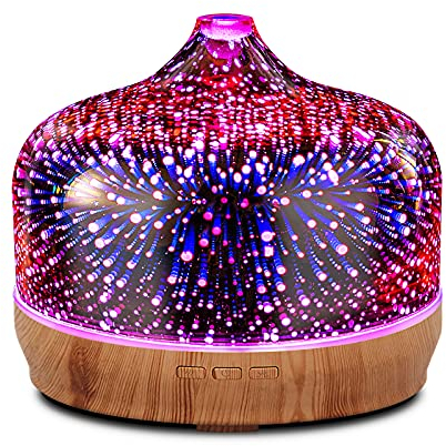 Porseme 500ml Aroma Diffuser,Handgeblasen Rosé Gold Glas mit 3D Feuerwerk,Großer Ultraschall Cool Mist Leise,7 farbwechselnde LEDs,Letzte 15-21 Stunden,BPA Frei für Wohnung,Elegantes Geschenk