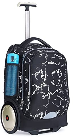 UNIKER Trolley Rucksack mit Rollen bis 14 Zoll, Koffer und Aktentasche mit Rollen, Büchertasche mit Rollen für Oberschüler, Trolley-Schultasche, Schwarzer Roller-Rucksack