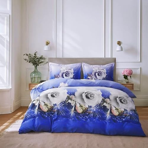 PRIME LINENS 3D Duvet Cover Set 4 Piece Microfiber Printed Design Quilt Cover Bedding Set with Pillow Cases and Extra Fitted Sheet Machine Washable (Super King 4 piece, 3D Printed 358)