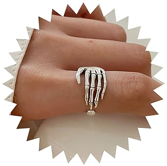 TseenYi HandSchädel Ring Gothic Fünf-Klauen Totenkopf Ring Hip-Hop Ring Dunkle Serie Schmuck für Frauen und Mädchen Cocktail party Weihnachten(altes Silber)