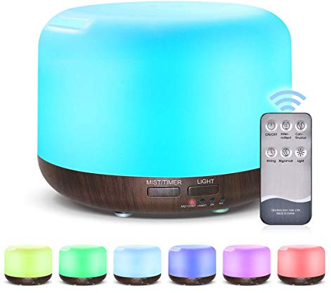 Marchred 300 ml Diffusor für ätherische Öle mit Fernbedienung, Ultraschall-Aromatherapie-Luftbefeuchter, Aroma-Diffusor mit 7 LED-Farbwechsel-Licht für große Räume, Zuhause (dunkle Holzmaserung)