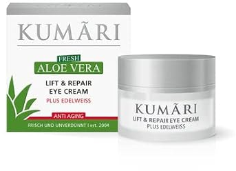 KUMARI Lift & Repair Eye Cream mit Aloe Vera + Edelweiss spendet Feuchtigkeit & glättet Fältchen – Anti-Aging Augencreme mit 70% unverdünntem BIO Aloe Vera Pflanzensaft (15ml)