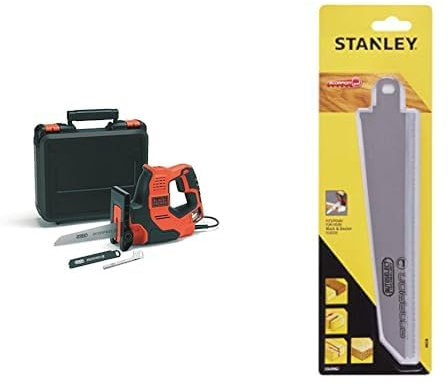 BLACK+DECKER RS890K-QS Sega Multifunzione Autoselect Scorpion con Tre Lame in Valigetta, 500 W, 0-2700 giri/min, Nero & STANLEY STA29962-XJ LAMA SCORPION TAGLIO DRITTO LEGNO e PLASTICA