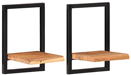 vidaXL 2X Wandregal Wandregale Hängeregal Bücherregal Schweberegal Badregal Küchenregal Wandboard Regal Regale 25x25x35cm Massivholz Akazie Stahl