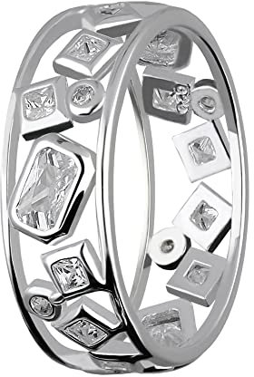 Treuheld® Breiter 925 Sterling Silber Ring mit geometrischen Kristallen | 8 Größen [04.] 54
