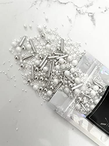Edible Luxe Pearl White & Silver Cake Sprinkles Luxury Mix 45g Cupcake Cake Decoration White Sprinkles Cake Silver Sprinkles Pearl Cake Sprinkles