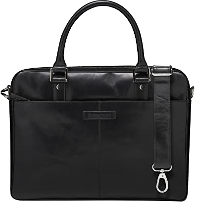 dbramante1928 - Rosenborg Laptoptasche 16 Zoll für Damen und Herren - Tasche mit strukturierten Ledergriffen und einem verstellbaren Schultergurt - Aus echtem Vollnarbenleder - Black (2nd Gen)