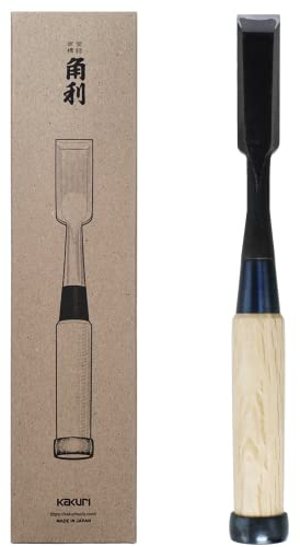 KAKURI Cincel de madera japonés para carpintería de 18 mm, fabricado en Japón, cincel japonés profesional Oire Nomi (forjado a mano), hoja de acero blanco japonés n.º 2, mango de madera de roble
