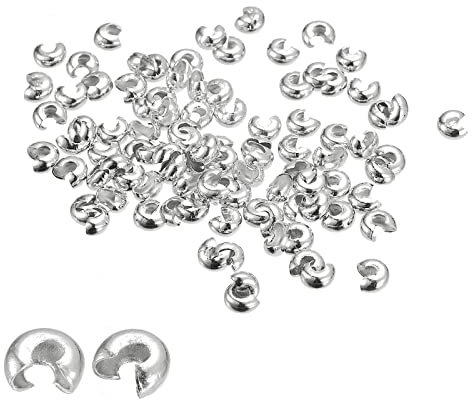 sourcing map 100Pcs Crimp Beads Covers, 6.5mm Crimp Bead Knot Covers Round Open Beads End Tips for Jewelry Making DIY, Silver