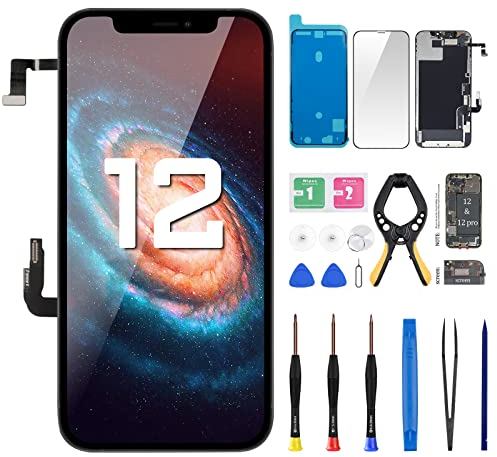 DGSCSMY for iPhone 12 Screen Replacement Full Assembly with Ear Speaker Proximity Sensor LCD 3D Touch Display Digitizer 6.1 for iPhone 12 Pro Fix Tools Repair Kit Front Glass A2172 A2402 A2403 A2404