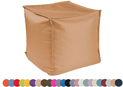 chilly pilley Sitzsack Sitzhocker mit EPS-Perlen Füllung 40x40x40cm Fußhocker Sitz-Pouf für Kinder und Erwachsene (Camel)