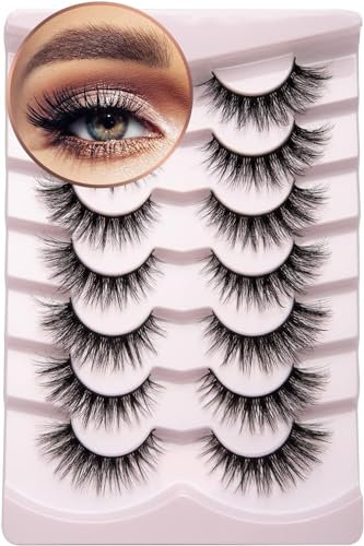 Onlyall False Lashes Cat Eye Strip False Eyelashes Fake Lash Volume Soft Faux Mink Eyelash Wispy Look Fluffy Foxeye Lash 7 Pair 16MM A04