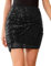 Kate Kasin Schwarzer Pailletten Rock Kurz mit Lined High Waist - Glitzer Festival Outfit für Fasching