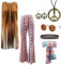 Set di 7 costumi da donna hippie anni '60 anni '70, abbigliamento da donna con gilet con frange marrone, accessori da discoteca, abbigliamento hippie da donna, costume da carnevale per feste di