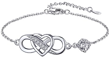 MomentWish Inifinity Armband, 0,5 Carat Moissanite Diamant Armband für Frauen Silber 925 Liebe Herz Armkette Allergiefrei Verstellbar Valentinstag Geburtstag Geschenk für Freundin Mädchen