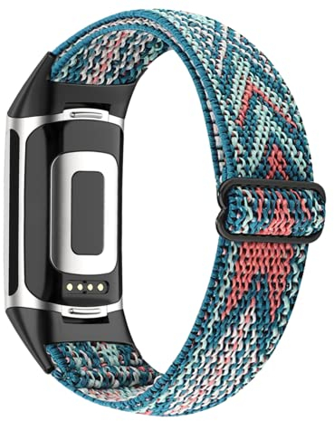 INF Elastischer Armbänder für Fitbit Charge 5 Geflochtenes Armband Blau/Orange