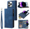 QLTYPRI Case for iPhone 15 Pro 6.1 inch, Large Capacity Leather Wallet Case 6 Card Holder & 1 Zipper Pocket Kickstand Wrist Strap Magnetic Case for iPhone 15 Pro - Blue