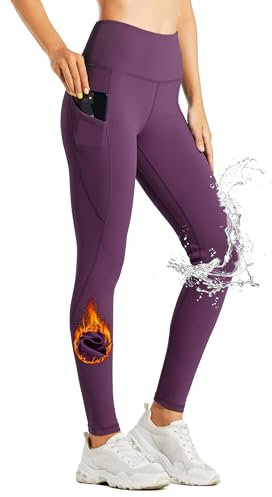 Willit Leggings da donna foderati in pile, impermeabili, termici, invernali, per escursionismo, yoga, corsa, collant a vita alta, Viola, M