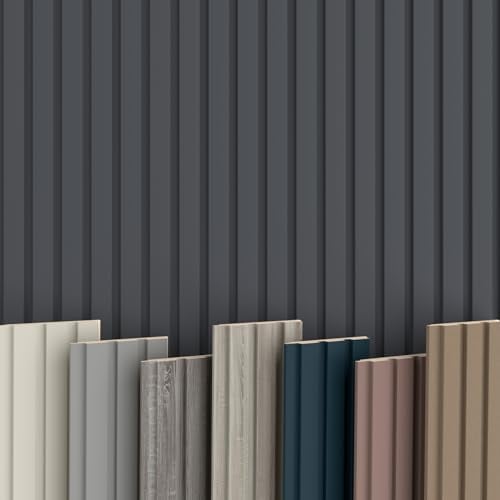 BEATS Lamellen 2,75m HEXIM - MDF Holz Lamellenwand Wandpaneele Lamellenverkleidung Wandverkleidung Lamellenpaneele Holzpaneele Natur (12 Paneele & Zubehör, Beats De Luxe Black Lead)