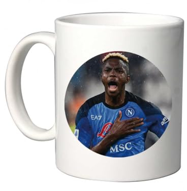 irpot Tazza colazione bianca in ceramica con stampa personaggio a scelta possibilità di personalizzazione Idea regalo festa a tema compleanno battesimo natale bomboniera (Napoli Osimhen)