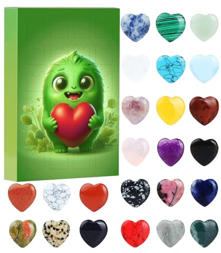 Valentinstag Adventskalender 2024 Herz Kristalle Countdown Kalender, 24 Stück Herz Edelsteine Valentinstagsgeschenk Für Sie