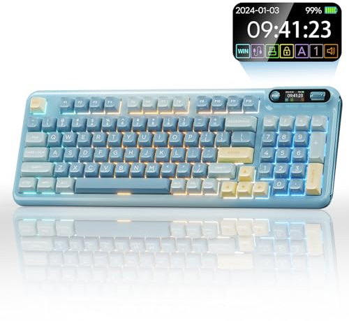 KZZI Z98 Creamy Keyboard, 94 Keys Wireless Mechanical Keyboard with Smart Display & Knob, Bluetooth 5.0/2.4GHz/USB-C Wireless Keyboard with Hot-Swappable Custom Switch, 3750mAh Battery, RGB Backlit