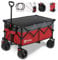 Sekey 200L Folding Festival Trolley with All-Terrain Extra Wide Wheels and Brake, Heavy-Duty Cart Loadable up to 150KG, Patented Four-Directional Foldable Design, Wagon for Beach Camping, Red&grey
