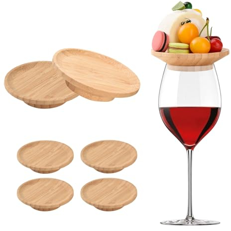 MGYHWJA 6 Pcs Wine Glass Charcuterie Topper, Bamboo Wine Glass Board Coasters, Appetizer Plates Desserts, for Family Gatherings, Restaurants, Bars