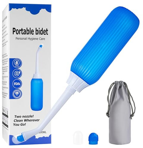 Brigtviee Peri Bottles for Postpartum Perineal Care, 16.9oz/500ml Portable Bidet for Women's Menstrual Cleansing, Portable Travel Bidet with 2 Nozzles & Retractable Conduit & Storage Bag,Blue