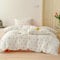Freyamy Housse de Couette 140x200 Blanc Feuilles Floral Rose Parure de lit Adulte avec Fermeture Éclair Sets de Housse Couette Fleurie en Microfibre avec Une Taie d'oreiller 65 x 65cm Filles Femmes