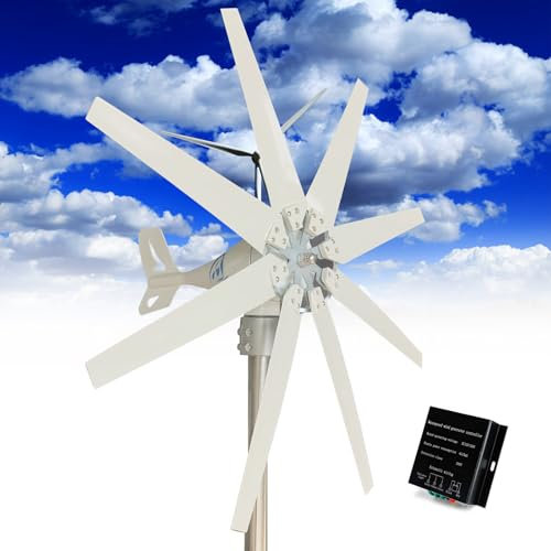 Fablestoryem Generatore Eolico 14000W DC 12V/24V/48V/110V/220V Generatore Eolico con 8 Pale Kit Turbina Eolica con Controller Ibrido Eolico Solare per Integrazione Energetica Domestica,12V