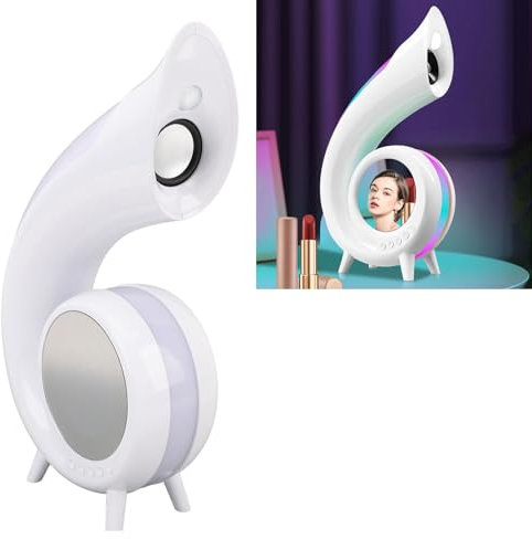 Sxhlseller Veilleuse Intelligente Dynamique, Haut-Parleur Intelligent de Bureau avec Musique, Miroir de Maquillage et Ambiance pour la Maison et Le Bureau, Réveil Lumineux