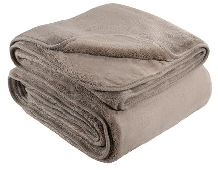 Quantum Interior by Maxland Cashmere Deluxe, XXL 150 x 200 cm, extra dick Wohndecke, weiche Sofadecke, Winterdecke, Bettüberwurf, Flauschige Tagesdecke, kuschelige Wohnzimmerdecke (Taupe)