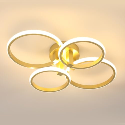 DELIPOP LED Deckenleuchte, 58W Moderne Gold Deckenlampe, Deckenbeleuchtung Acryl für Schlafzimmer Wohnzimmer Küche, Warmweißes Licht 3000K