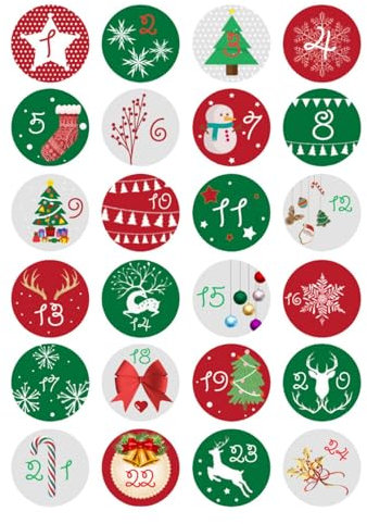 Adventskalender Zahlen Aufkleber, 2024 Weihnachtskalender-Adventsetiketten-Aufkleber, 1-24 Nummern Weihnachtsnummern-Etiketten, Für Zum Basteln Und Befüllen Und Verzieren