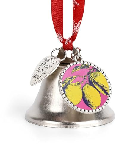 Christmas Bell Lemon Style Pattern Jingle Bell with Love Pendant Christmas Ornament Metal Vintage Bells Christmas Tree Hanging for Holiday Party Decoration