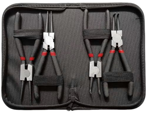 Ksvaye Lot de 4 Pince Circlips Pince Serre Clips 180mm Poignées Antidérapantes Pince à Circlips avec Sac de Rangement pour Circlips Exterieur et Circlips Interieur