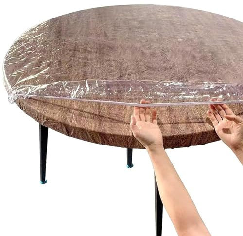 Manteles, protector de cubierta de mesa de plástico transparente, cubierta de mesa de plástico que no es deslizamiento con mantel ajustado elástico, impermeable y resistente a las manchas para mesa r