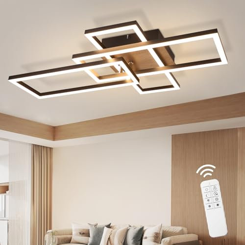 CBJKTX LED Deckenleuchte Wohnzimmer Deckenlampe - Dimmbar mit Fernbedienung Wohnzimmerlampe Holz Schwarz Modern Schlafzimmerlampe aus Metall Küchenlampe für Schlafzimmer Esszimmer Arbeitszimmer