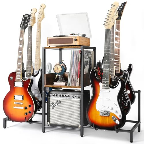 Bikoney Gitarrenständer 6-stöckig für E-Gitarre, Bass, Gitarrenständer-Halterung, Bodenverstellbar für mehrere Gitarren, Gitarrenver Stärker Zubehör, Gitarren Display für Musikzimmer