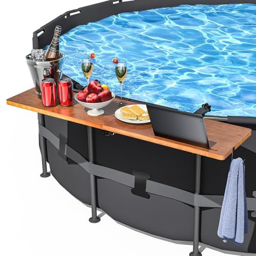Barra de piscina de madera de acacia, plegable sobre el suelo, se adapta a rieles superiores de 3.7 pulgadas o menos, barra de natación con capacidad para hasta 110 libras, accesorios redondos