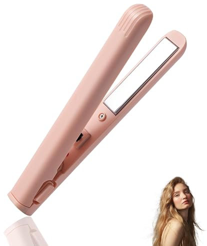 Mini Dual-Purpose Curling Iron, Curler Straightener Portable Mini Curler Straighteners for Short and All Hair Types, for Home and Travel for a Variety of USB Interfaces(Pink)
