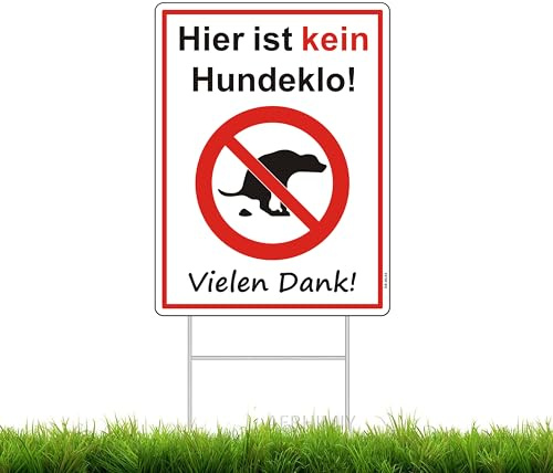 Kein Hundeklo Steckschild 24x32cm, Doppelseitiger Bedrucktes Hier ist Kein Hundeklo Schild Kunststoff mit Metall Halterung
