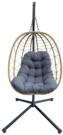 YOEVU - Silla Colgante con Soporte y Cojín Acolchado – Tipo Columpio Estilo Boho, Estructura Reforzada, Resistente al Agua, para Jardín, Terraza, Balcón o Interior, Confort y Diseño (Gris-Beige)