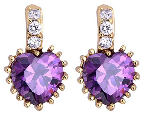 585 Gold Ohrringe, Frauen Ohrstecker aus 14 Karat Gelbgold Lila Herz Amethyst und Moissanit