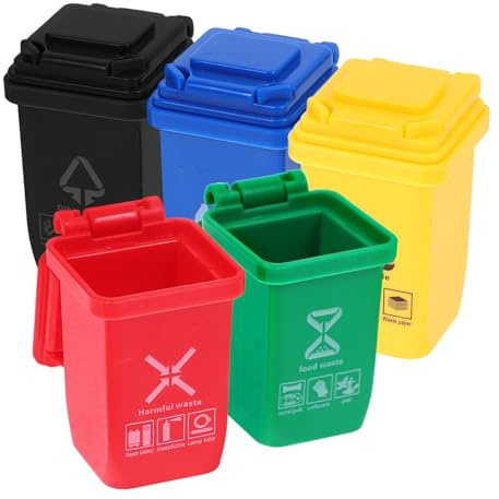 YARNOW Lot de 5 Mini Poubelles Miniatures en Plastique pour Maison de Poupée Poubelle de Tri Sélectif Accessoire Décoratif Éducatif pour Modélisme et Scène Miniature